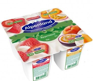 Йогурт Альпенленд фруктовый клубника/персик-маракуйя 0,3% 95г