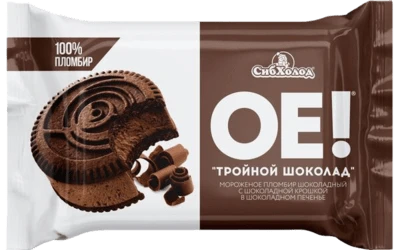 Пломбир сэндвич шоколадный с шоколадной крошкой в шоколадном печенье ОЕ! 80 г Сибхолод