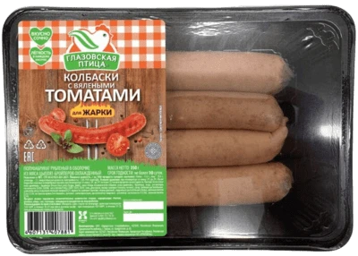 Колбаски для жарки с вялеными томатами охлажденные 350 г Глазовская птица