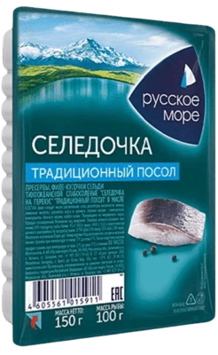 Сельдь филе-кусочки в масле Селедочка на перекус 150 г Русское море