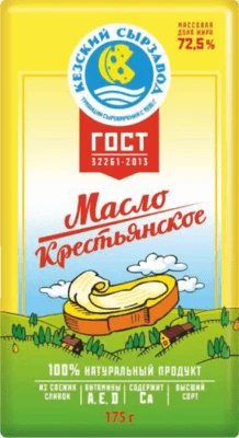 Масло сладкосливочное Крестьянское 72,5% 175 г Кезский сырзавод