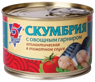 Скумбрия с овощным гарниром в томатном соусе 250 г 5 Морей