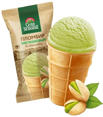 Пломбир фисташковый 15% в вафельном стаканчике 70 г Село Зелёное