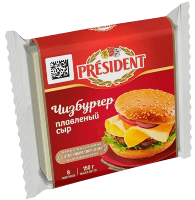 Сыр плавленый Чизбургер в ломтиках 150 г Президент