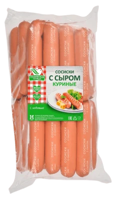 Сосиски из мяса птицы Куриные с сыром 3-й сорт ~1,5 кг Глазовская птица
