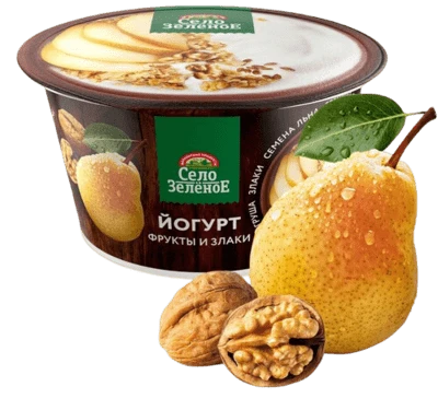 Йогурт груша-злаки-семена льна-грецкий орех 3,2% 180 г Село Зелёное