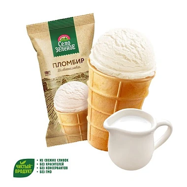 Пломбир ванильный 15% в вафельном стаканчике 90 г Село Зелёное