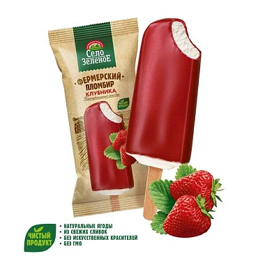 Эскимо пломбир с ароматом клубники во фруктовой глазури 15% 70 г Село Зелёное Эскимо пломбир с ароматом клубники во фруктовой глазури 15% 70 г Село Зелёное