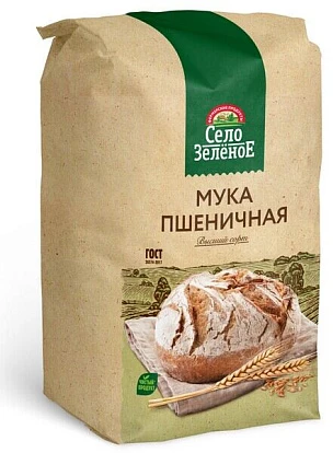 Мука пшеничная хлебопекарная высшего сорта 2 кг Село Зелёное