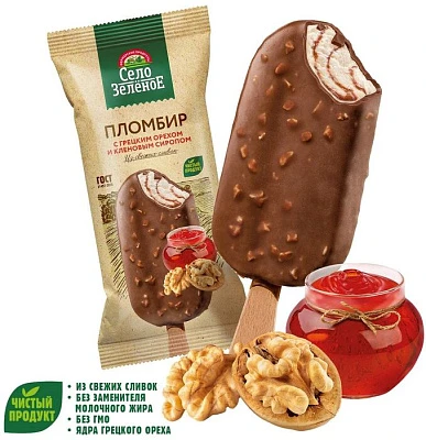 Эскимо пломбир с грецким орехом и кленовым сиропом 15% 80 г Село Зелёное
