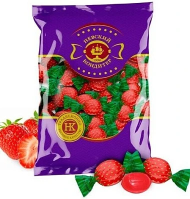 Карамель с фруктово-ягодной начинкой Клубника 1 кг Невский