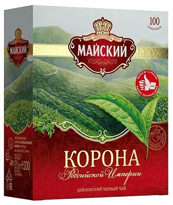 Чай черный Корона Российской империи 100 пакетиков Майский