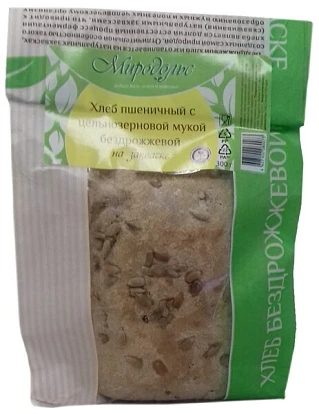 Хлеб бездрожжевой пшеничный с цельнозерновой мукой 300 г Миродолье Хлеб бездрожжевой пшеничный с цельнозерновой мукой 300 г Миродолье