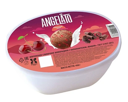 Мороженое сливочное шоколадное с вишней 10% 450 г Анжелато