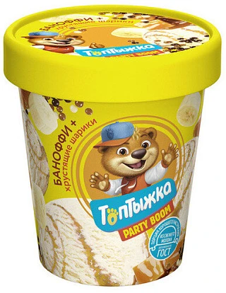 Пломбир ванильный 12% Баноффи с шоколадными шариками 270 г Топтыжка