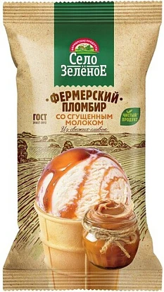 Пломбир ванильный с вареной сгущенкой в вафельном стаканчике 15% 70 г Село Зелёное