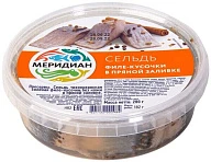 Сельдь филе-кусочки в пряной заливке 280 г Меридиан
