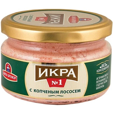Икра мойвы Деликатесная с копченым лососем 180 г Санта Бремор