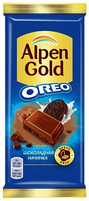 Шоколад Альпен Голд с шоколадной начинкой и кусочками печенья Орео 85 г