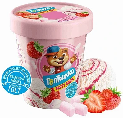 Пломбир ванильный 12% с воздушным суфле и наполнителем клубника-маршмеллоу 300 г Топтыжка Пломбир ванильный 12% с воздушным суфле и наполнителем клубника-маршмеллоу 300 г Топтыжка