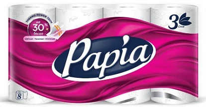 Туалетная бумага Папиа с экстрактом хлопка 3-слойная 8 шт.
