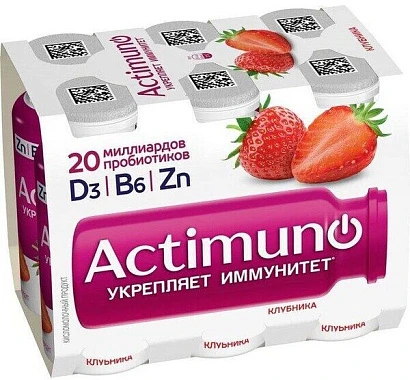 Продукт кисломолочный Актимуно с клубникой 1,5% 6х95 г