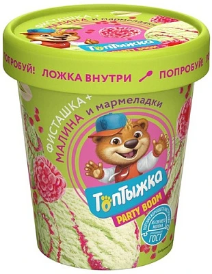 Пломбир ванильный 12% с фисташкой, малиной и мармеладом 270 г Топтыжка