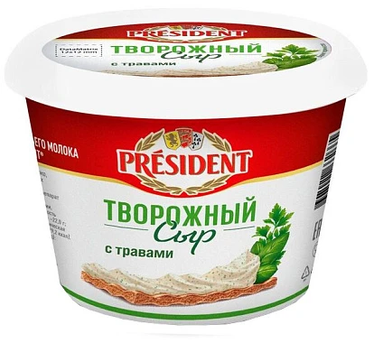 Сыр творожный мягкий с травами 54% 140 г Президент