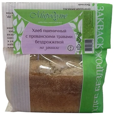 Хлеб бездрожжевой пшеничный с прованскими травами 300 г Миродолье