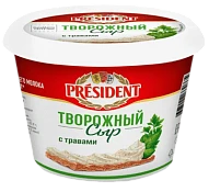 Сыр творожный мягкий с травами 54% 140 г Президент