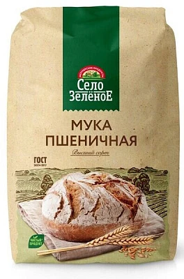 Мука пшеничная хлебопекарная высшего сорта 2 кг Село Зелёное
