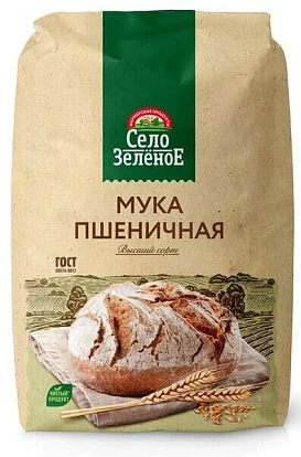 Мука пшеничная хлебопекарная высшего сорта 2 кг Село Зелёное