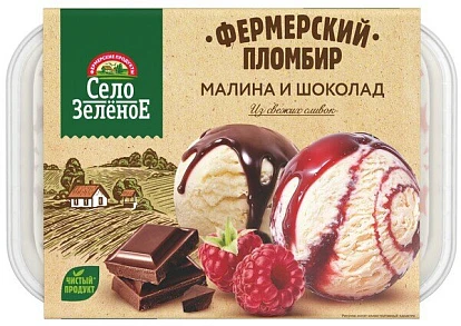 Пломбир ванильный 15% с малиновым и шоколадным топпингом 450 г Село Зелёное