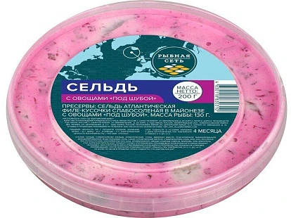 Пресервы Сельдь под шубой (филе в майонезе с овощами) 200 г Рыбная сеть