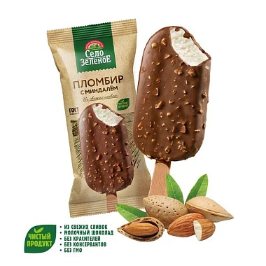 Эскимо пломбир в шоколадной глазури с миндалем 15% 80 г Село Зелёное Эскимо пломбир в шоколадной глазури с миндалем 15% 80 г Село Зелёное