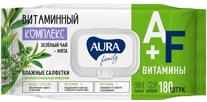 Салфетки влажные антибактериальные для всей семьи 180 шт. Аура Фэмили Салфетки влажные антибактериальные для всей семьи 180 шт. Аура Фэмили