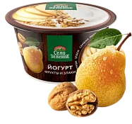 Йогурт груша-злаки-семена льна-грецкий орех 3,2% 180 г Село Зелёное