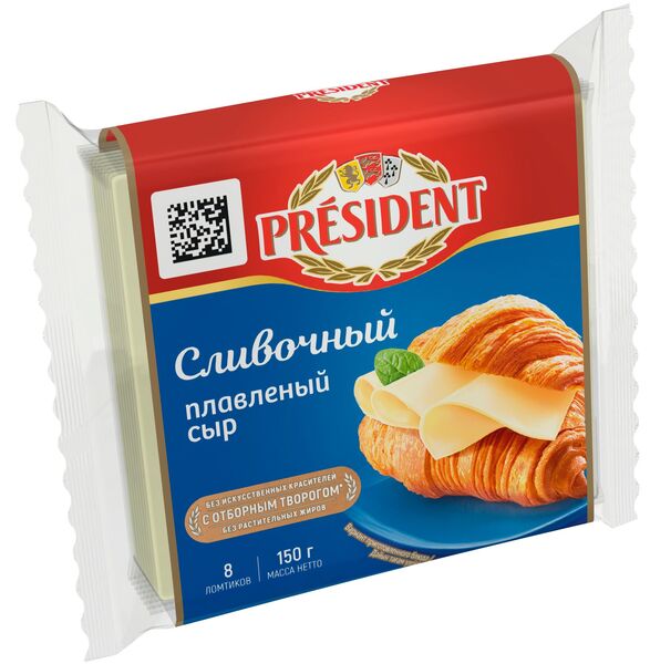 Сыр плавленый Сливочный в ломтиках 150г Президент