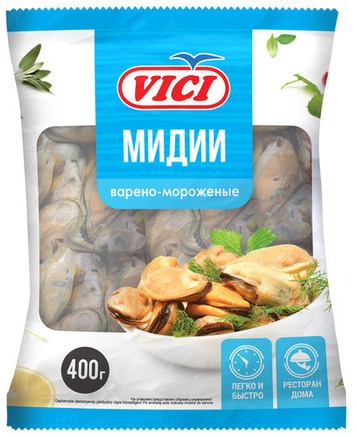 Мидии варено-мороженые Чилийские 400г VICI
