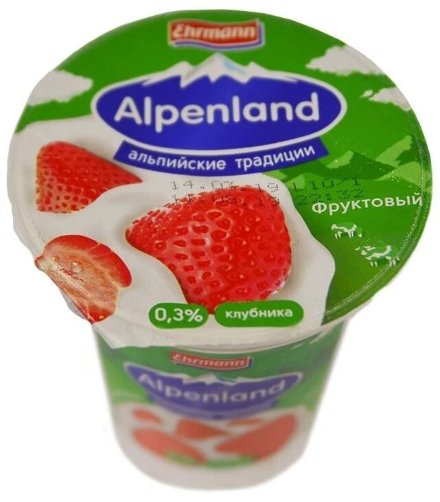 Йогурт Альпенленд фруктовый клубника 0,3% 320г купить с доставкой в Ижевскепо выгодной цене